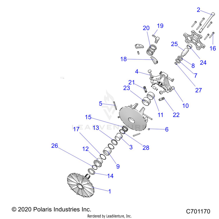 An Image of a Genuine Polaris Parts Schematic Diagram showing the schematic - DRIVE TRAIN: PRIMARY CLUTCH - 2021 POLARIS RANGER XP 1000 NORTHSTAR TRAIL BOSS EVAP