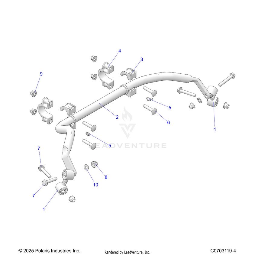 An Image of a Genuine Polaris Parts Schematic Diagram showing the schematic - SUSPENSION: REAR STABILIZER BAR - 2025 POLARIS GENERAL 4 1000 SPORT