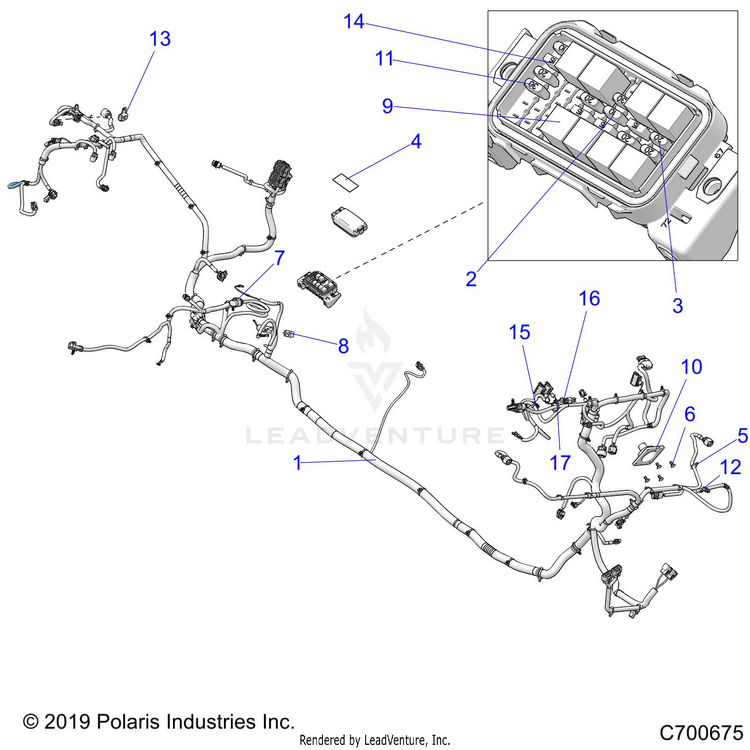 An Image of a Genuine Polaris Parts Schematic Diagram showing the schematic - ELECTRICAL: WIRE HARNESS - 2020 POLARIS RANGER CREW XP 1000 EPS TX CA