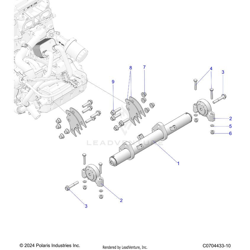 An Image of a Genuine Polaris Parts Schematic Diagram showing the schematic - ENGINE: MOUNTING & LONG BLOCK - 2024 POLARIS XPEDITION XP5 NORTHSTAR