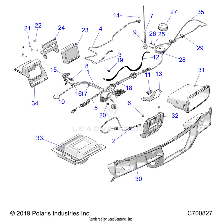 An Image of a Genuine Polaris Parts Schematic Diagram showing the schematic - OPTION: DASH RIDE COMMAND PREM - 2020 POLARIS RANGER CREW XP 1000 NORTHSTAR FC