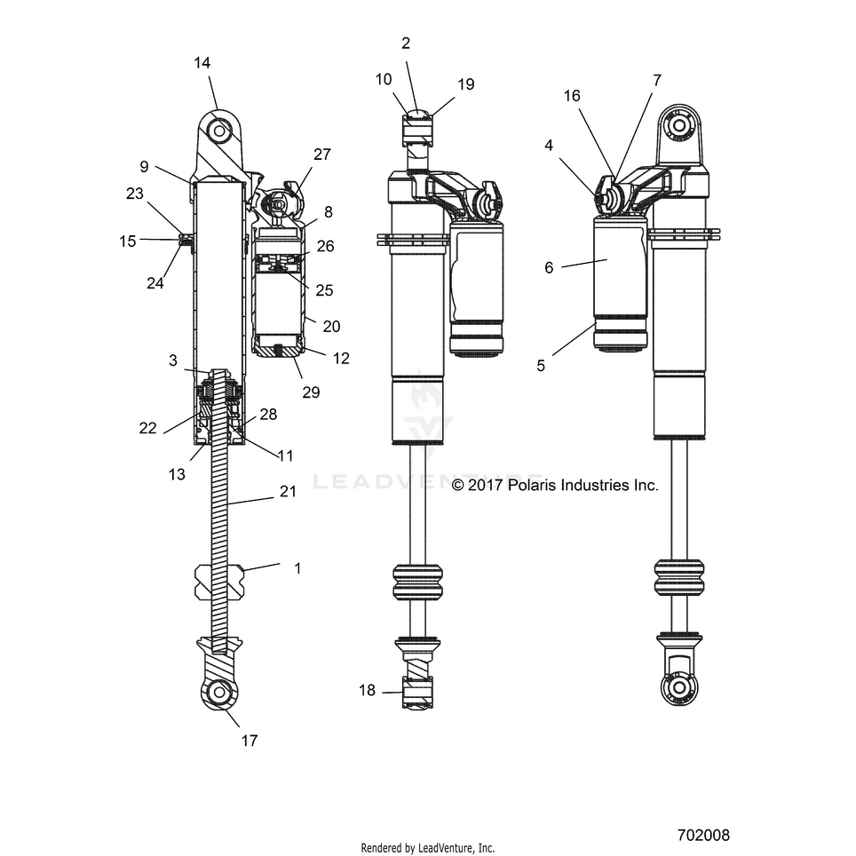 An Image of a Genuine Polaris Parts Schematic Diagram showing the schematic - SUSPENSION: REAR SHOCK INTERNALS - 2022 POLARIS GENERAL 4 1000 DELUXE RIDE COMMAND
