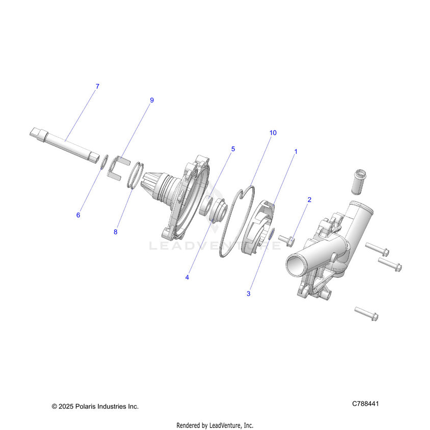 An Image of a Genuine Polaris Parts Schematic Diagram showing the schematic - ENGINE: WATERPUMP ASSEMBLY - 2025 POLARIS RANGER 1000 XP CREW NORTHSTAR PREMIUM