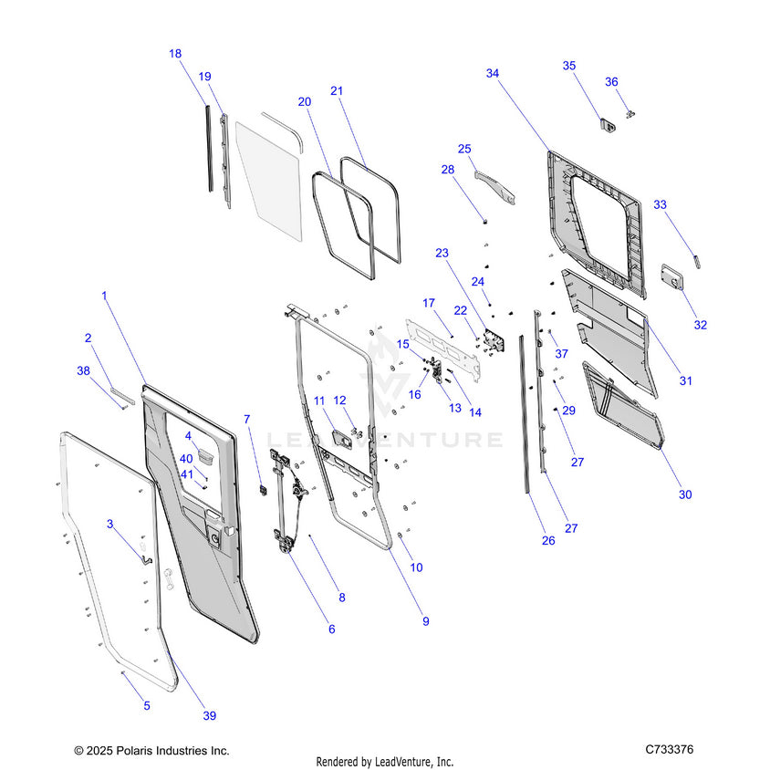 An Image of a Genuine Polaris Parts Schematic Diagram showing the schematic - BODY: DOOR REAR - 2025 POLARIS RANGER 570 CREW NORTHSTAR
