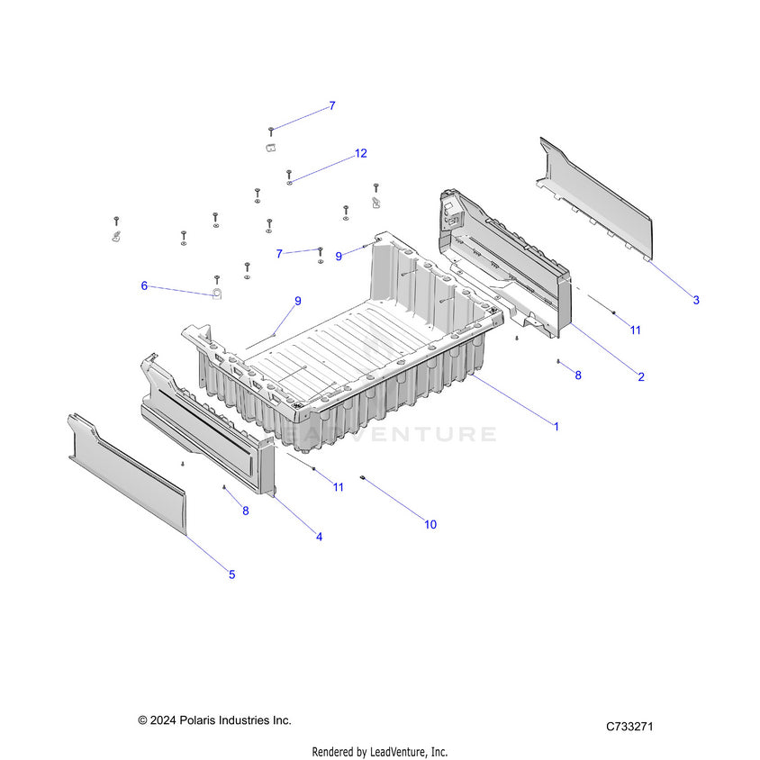 An Image of a Genuine Polaris Parts Schematic Diagram showing the schematic - BODY: BOX - 2024 POLARIS RANGER 570 PREMIUM
