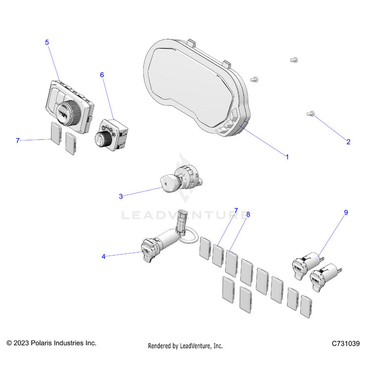 An Image of a Genuine Polaris Parts Schematic Diagram showing the schematic - ELECTRICAL: DASH COMPONENTS - 2024 POLARIS RANGER XD 1500 PREMIUM CREW