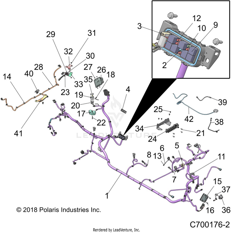 An Image of a Genuine Polaris Parts Schematic Diagram showing the schematic - ELECTRICAL: WIRE HARNESS (2) - 2019 POLARIS GENERAL 1000 4 EPS RIDE COMMAND