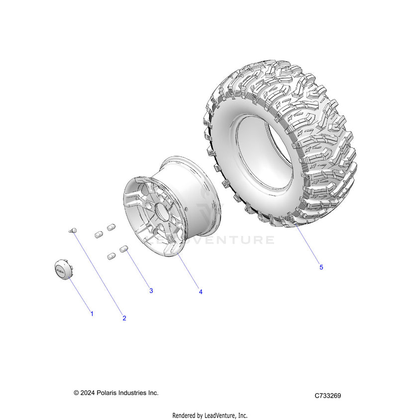 An Image of a Genuine Polaris Parts Schematic Diagram showing the schematic - WHEELS: REAR - 2025 POLARIS RANGER 1000 XP CREW NORTHSTAR TEXAS EDITION