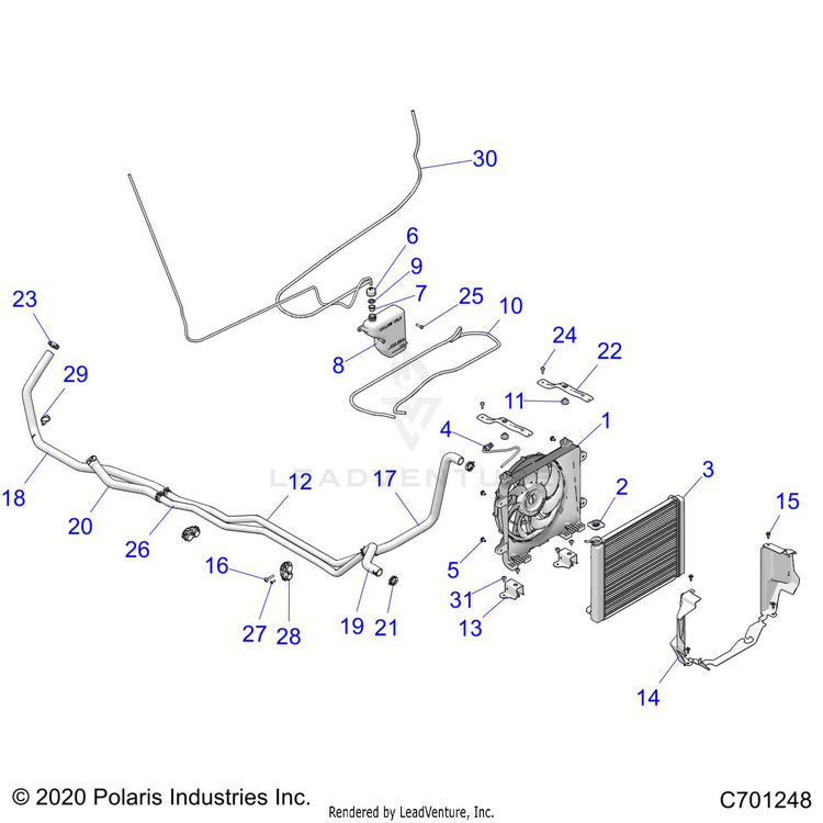 An Image of a Genuine Polaris Parts Schematic Diagram showing the schematic - ENGINE: COOLING SYSTEM - 2021 POLARIS RANGER XP 1000 HIGH LIFTER