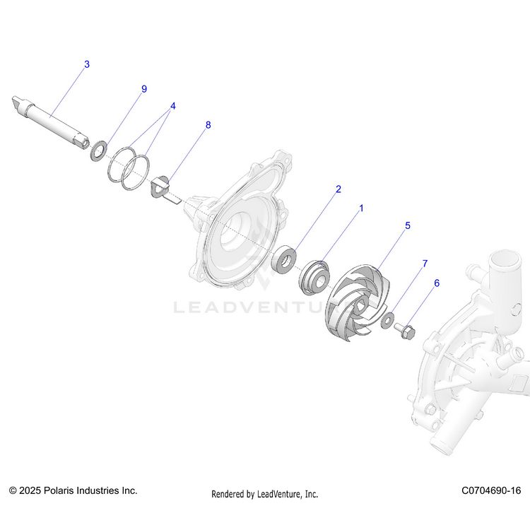 An Image of a Genuine Polaris Parts Schematic Diagram showing the schematic - ENGINE: WATERPUMP ASSEMBLY - 2024 POLARIS XPEDITION ADV ULTIMATE
