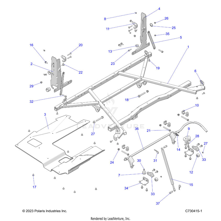 An Image of a Genuine Polaris Parts Schematic Diagram showing the schematic - BODY: BOX MOUNTING - 2022 POLARIS RANGER 570 NORTHSTAR