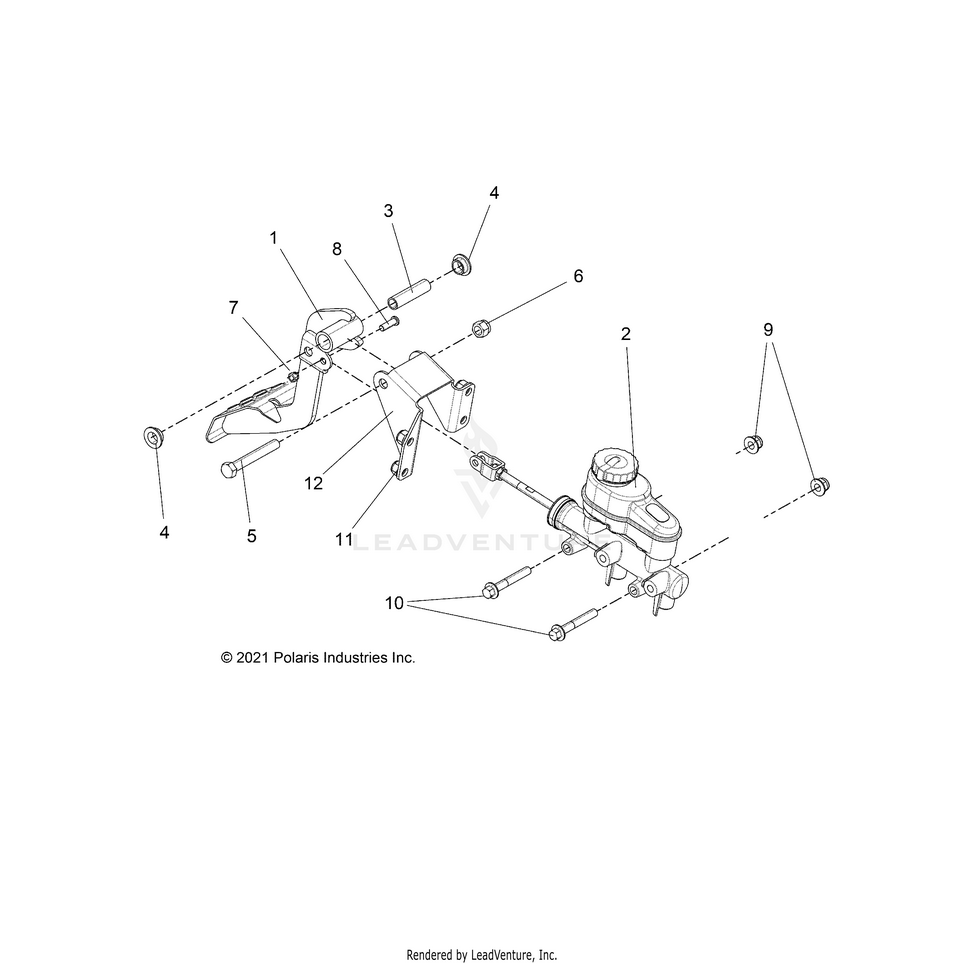 An Image of a Genuine Polaris Parts Schematic Diagram showing the schematic - BRAKES: PEDAL & MASTER CYLINDER - 2021 POLARIS RANGER 500