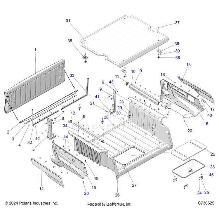 An Image of a Genuine Polaris Parts Schematic Diagram showing the schematic - BODY: BOX ASSEMBLY REAR - 2024 POLARIS XPEDITION ADV ULTIMATE