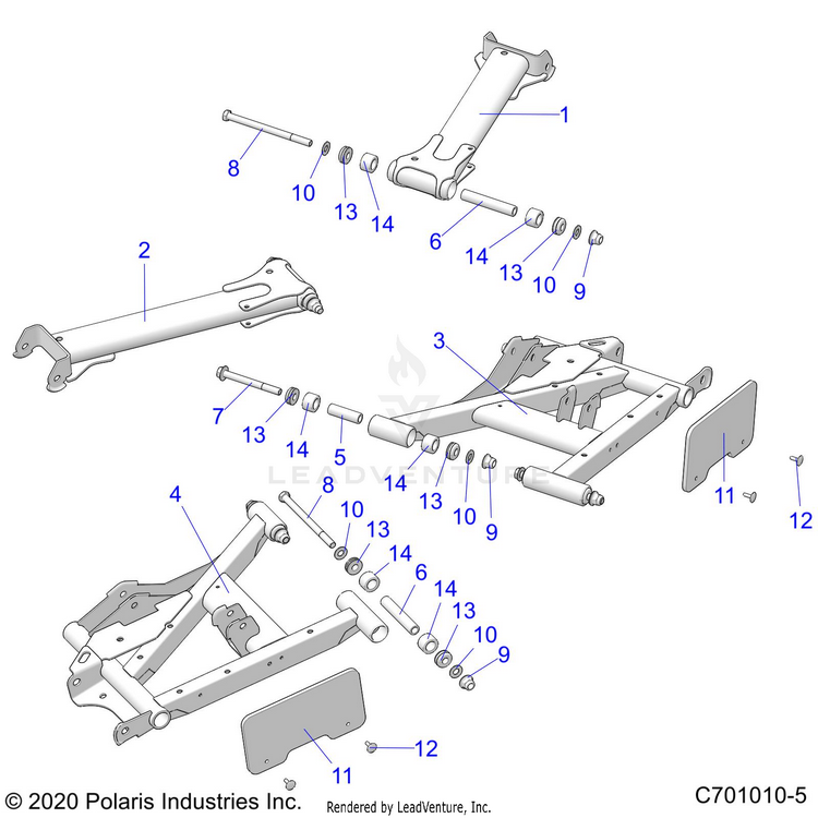 An Image of a Genuine Polaris Parts Schematic Diagram showing the schematic - SUSPENSION: REAR CONTROL ARMS - 2022 POLARIS GENERAL 1000 PREMIUM EPS