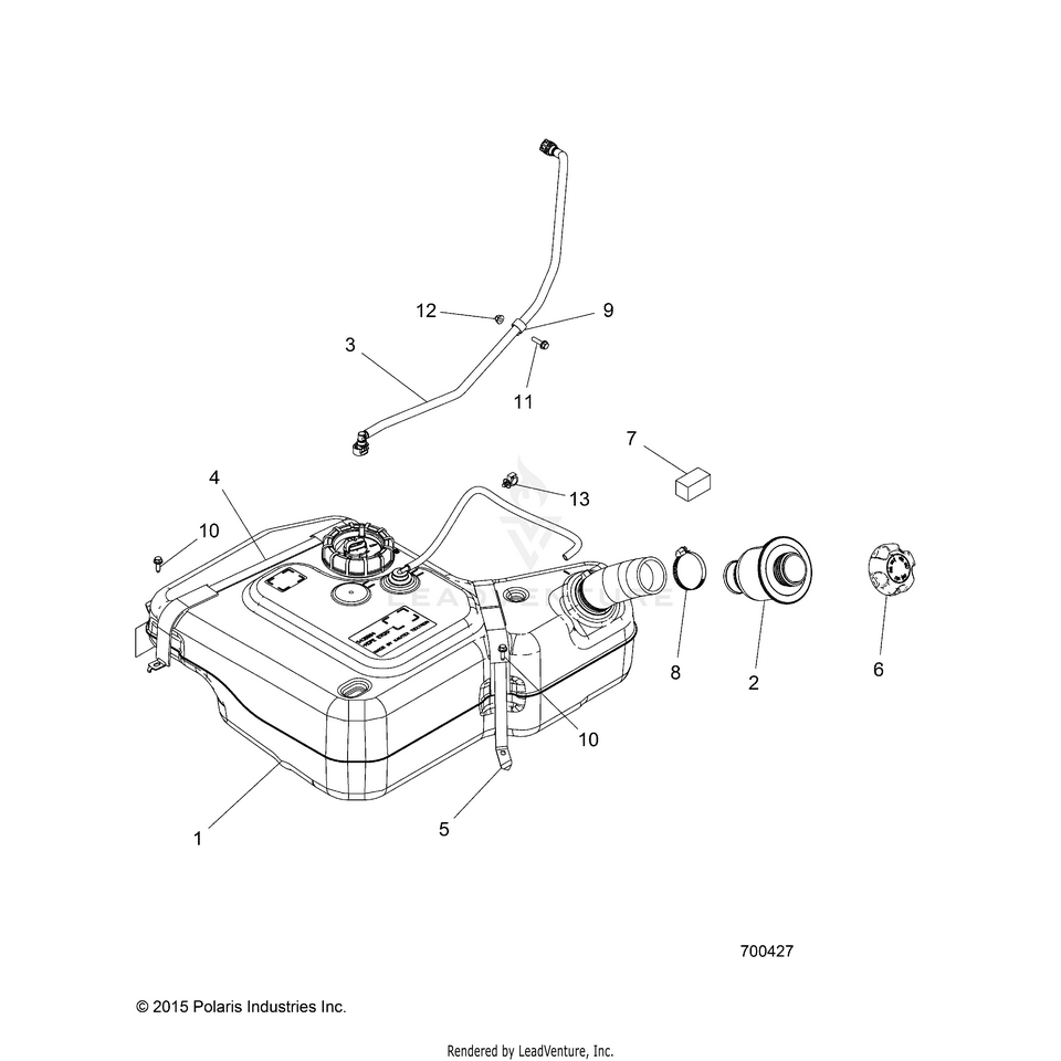 An Image of a Genuine Polaris Parts Schematic Diagram showing the schematic - BODY: FUEL TANK - 2016 POLARIS RANGER CREW XP 570 FULL SIZE