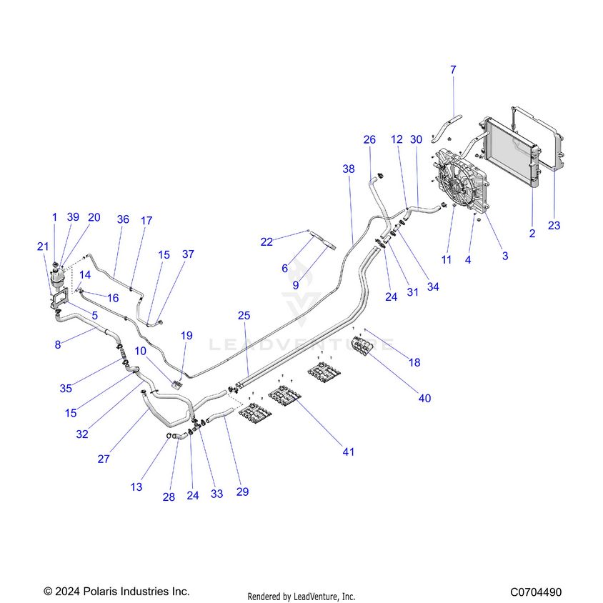 An Image of a Genuine Polaris Parts Schematic Diagram showing the schematic - ENGINE: COOLING - 2024 POLARIS XPEDITION ADV 5 NORTHSTAR