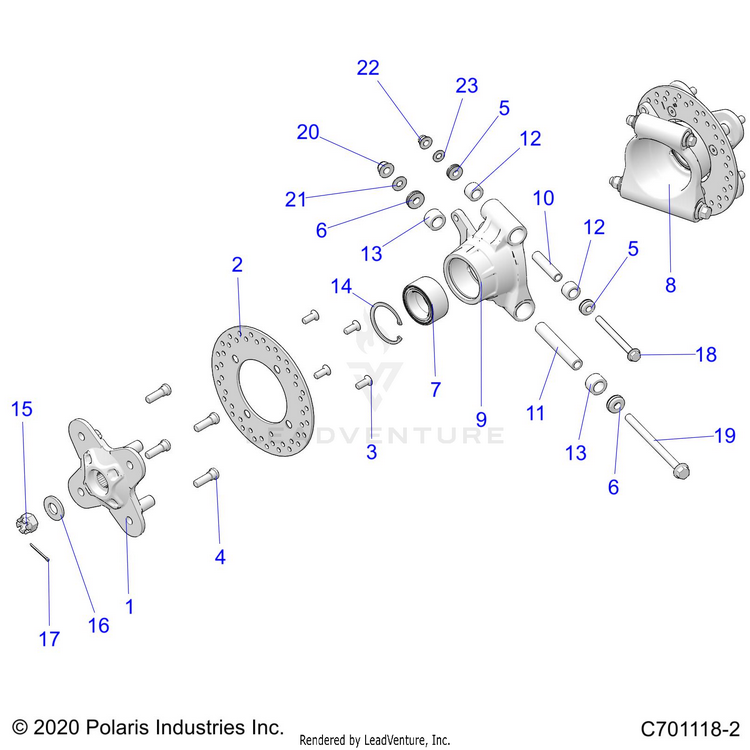 An Image of a Genuine Polaris Parts Schematic Diagram showing the schematic - SUSPENSION: REAR CARRIER - 2021 POLARIS GENERAL 1000 PREMIUM EPS