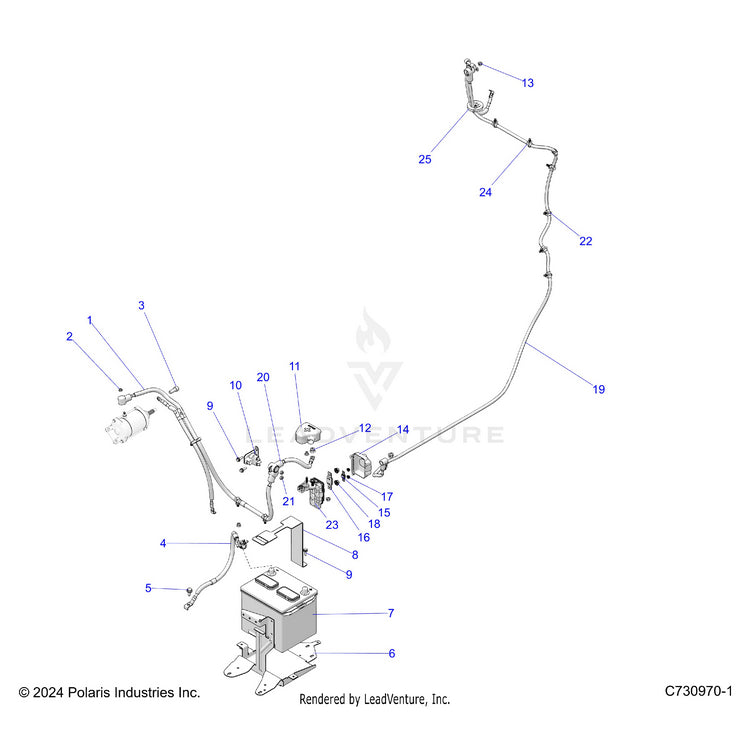 An Image of a Genuine Polaris Parts Schematic Diagram showing the schematic - ELECTRICAL: BATTERY/CABLES - 2025 POLARIS RANGER XD 1500 NORTHSTAR
