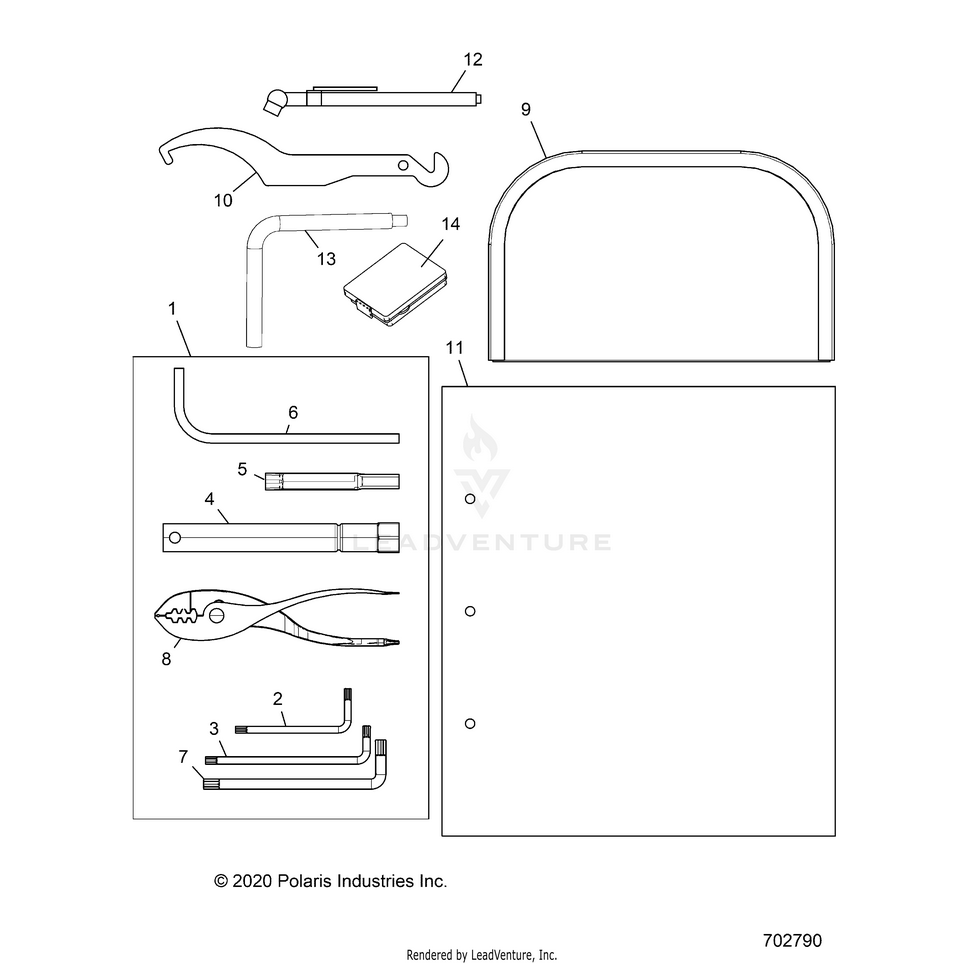 An Image of a Genuine Polaris Parts Schematic Diagram showing the schematic - REFERENCE: OWNERS MANUAL & TOOL KIT - 2024 POLARIS RANGER 1000 XP CREW