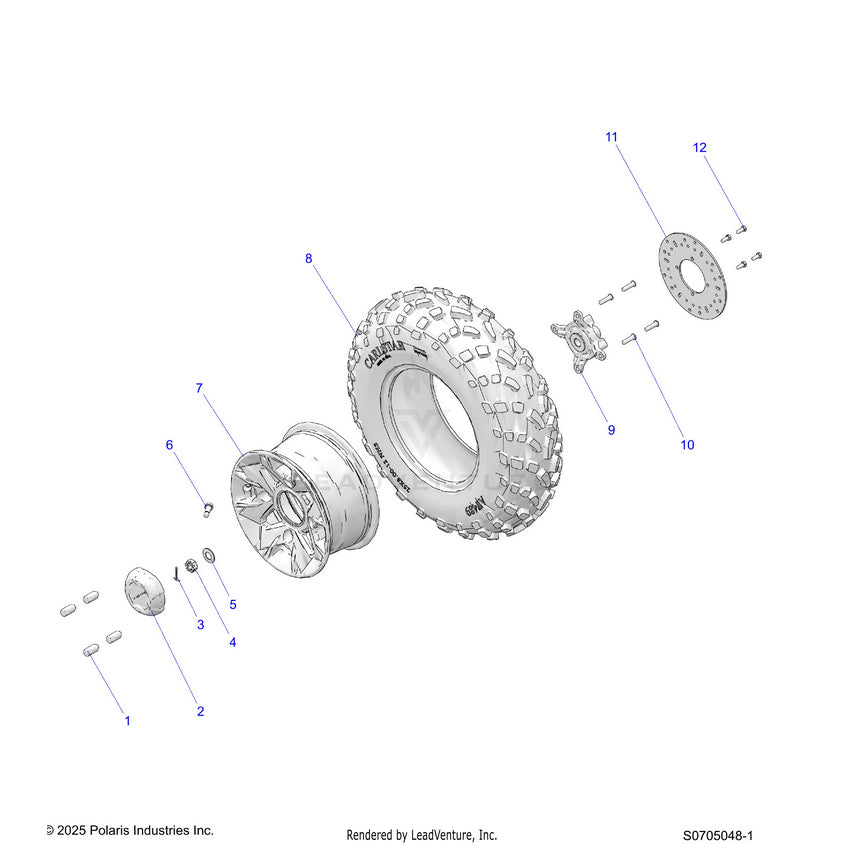 An Image of a Genuine Polaris Parts Schematic Diagram showing the schematic - WHEELS: FRONT - 2026 POLARIS RANGER 570 EPS