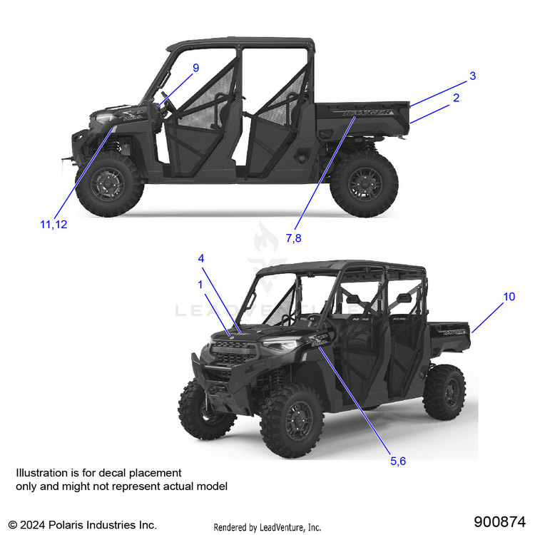 An Image of a Genuine Polaris Parts Schematic Diagram showing the schematic - BODY: DECALS GRAPHICS - 2025 POLARIS RANGER 1000 XP CREW PREMIUM