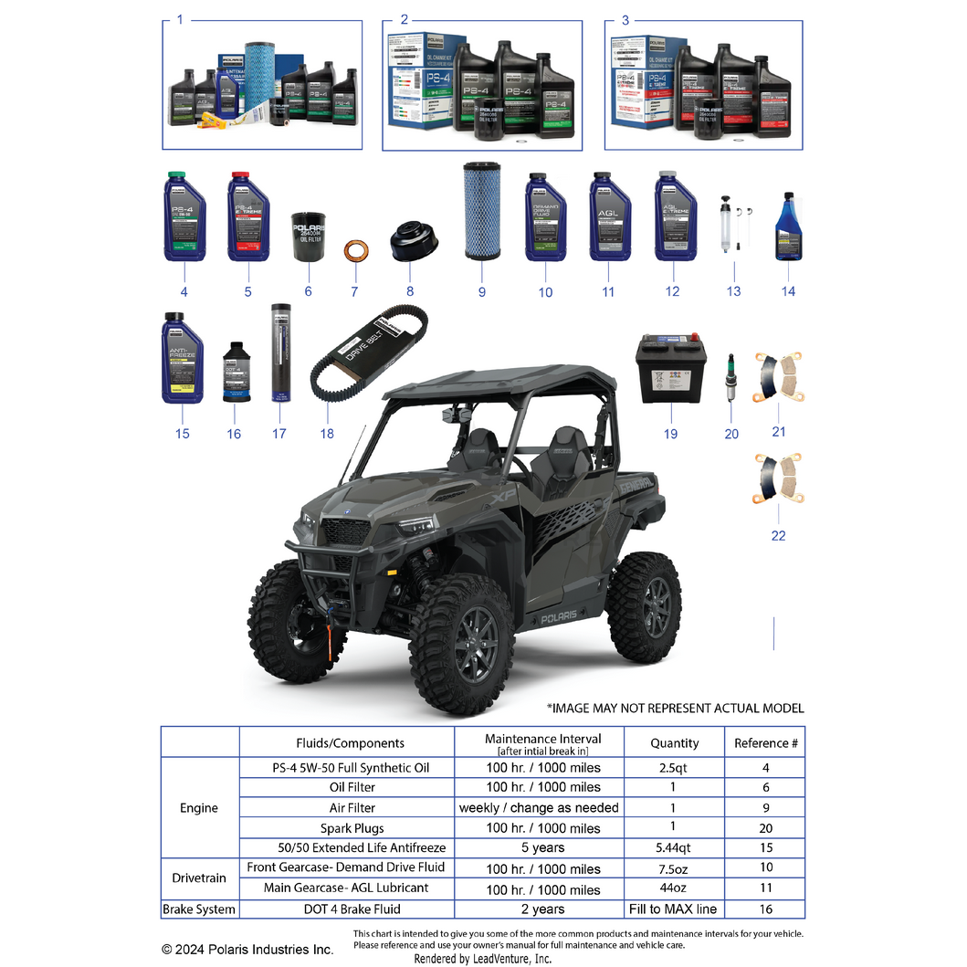 An Image of a Genuine Polaris Parts Schematic Diagram showing the schematic - *SERVICE AND MAINTENANCE PARTS LIST* - 2022 POLARIS GENERAL XP 1000 HUNTER