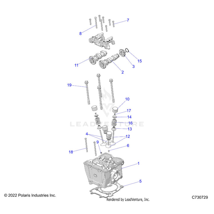 An Image of a Genuine Polaris Parts Schematic Diagram showing the schematic - ENGINE: CYLINDER HEAD CAMS & VALVES - 2023 POLARIS RANGER 570 FULL SIZE
