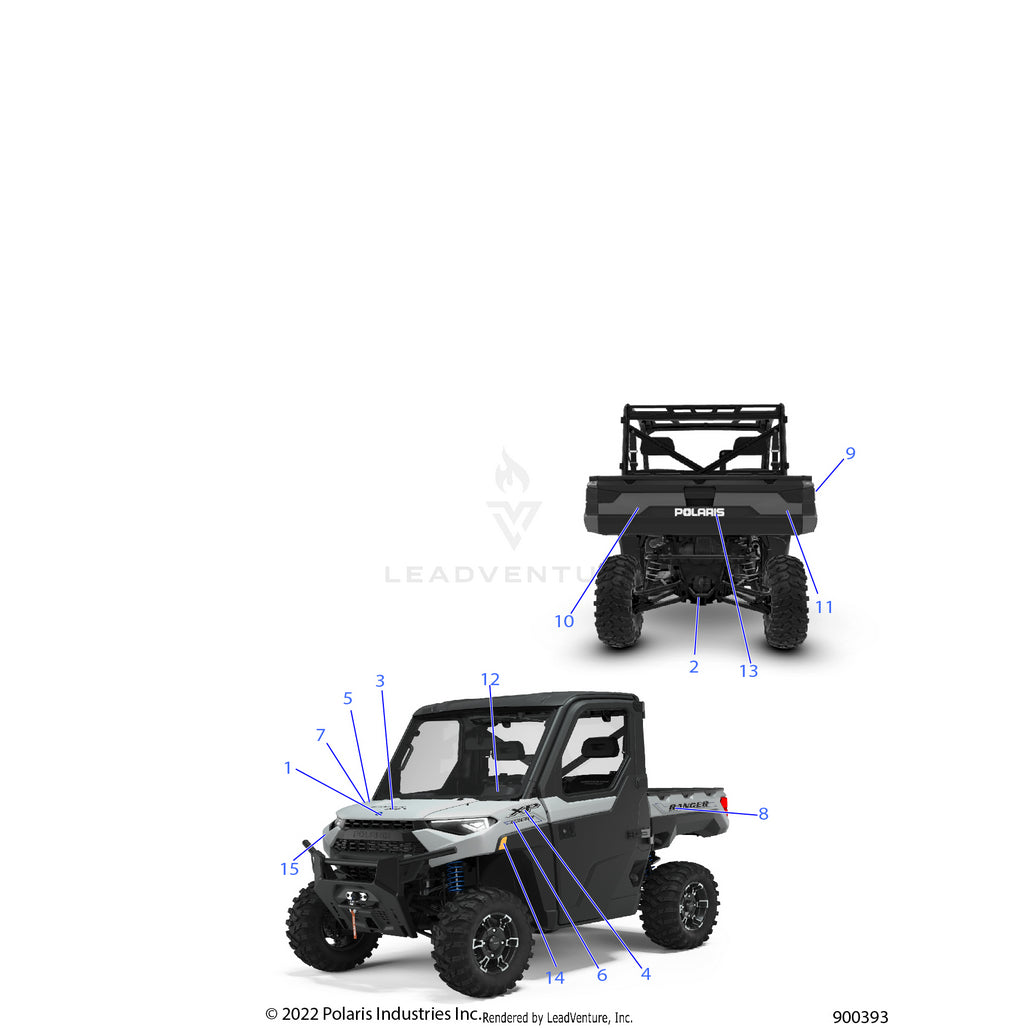 An Image of a Genuine Polaris Parts Schematic Diagram showing the schematic - BODY: DECALS GRAPHIC - 2022 POLARIS RANGER XP 1000 NORTHSTAR EVAP