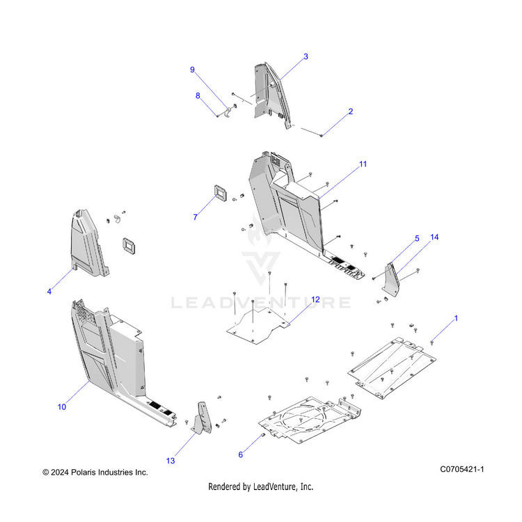 An Image of a Genuine Polaris Parts Schematic Diagram showing the schematic - BODY: REAR FLOOR & ROCKERS - 2022 POLARIS RANGER CREW 570 RIDE COMMAND