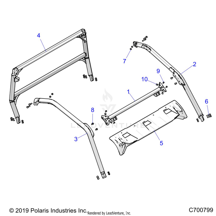 An Image of a Genuine Polaris Parts Schematic Diagram showing the schematic - CHASSIS: CAB FRAME - 2021 POLARIS GENERAL XP 1000 DELUXE RIDE COMMAND TRAIL