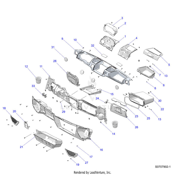 An Image of a Genuine Polaris Parts Schematic Diagram showing the schematic - BODY: DASH - 2025 POLARIS RANGER 1000 XP CREW PREMIUM