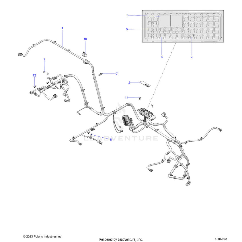 An Image of a Genuine Polaris Parts Schematic Diagram showing the schematic - ELECTRICAL: WIRE HARNESS - 2024 POLARIS RANGER 150 EFI