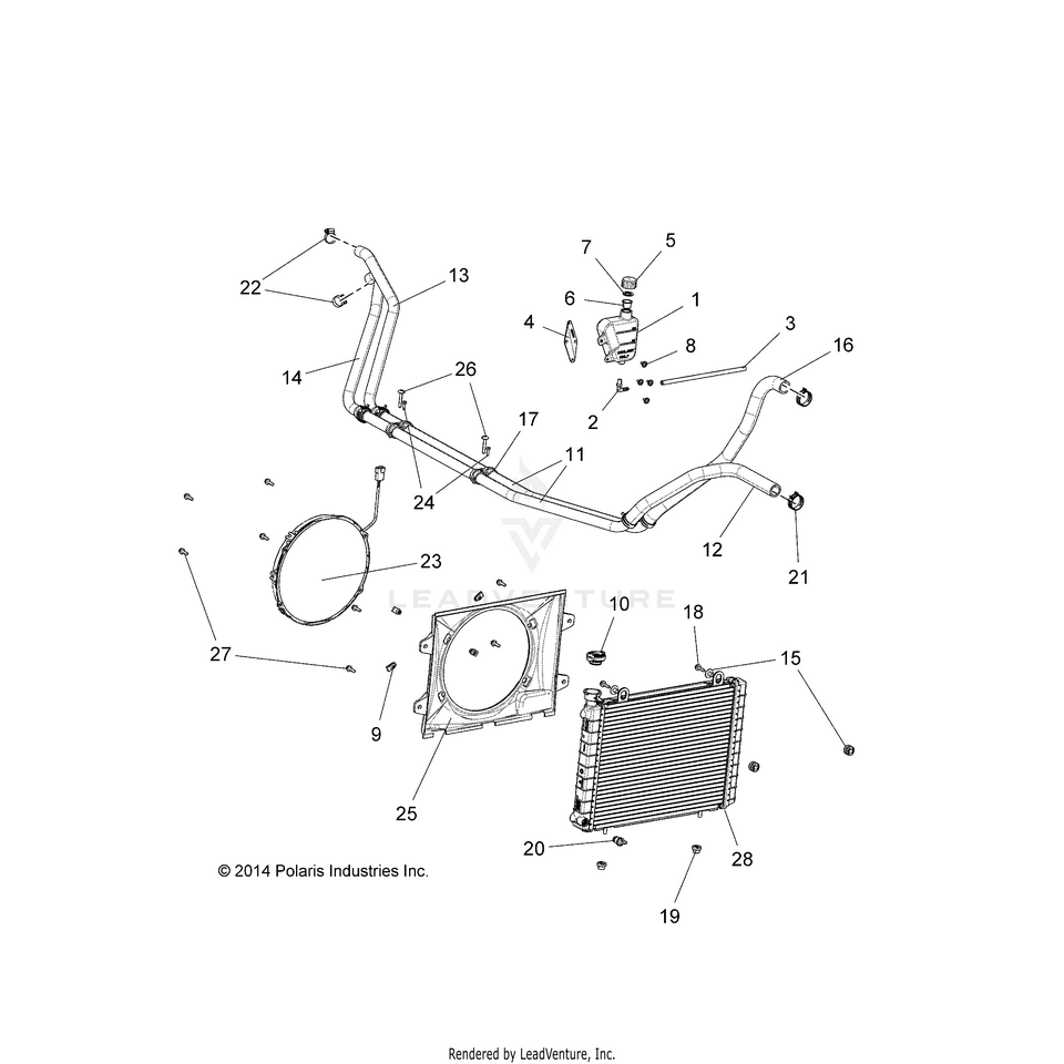 An Image of a Genuine Polaris Parts Schematic Diagram showing the schematic - ENGINE: COOLING SYSTEM - 2015 POLARIS RANGER ETX