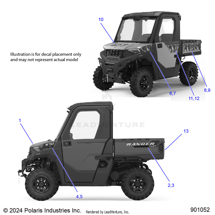 An Image of a Genuine Polaris Parts Schematic Diagram showing the schematic - BODY: DECALS GRAPHIC - 2025 POLARIS RANGER 570 NORTHSTAR