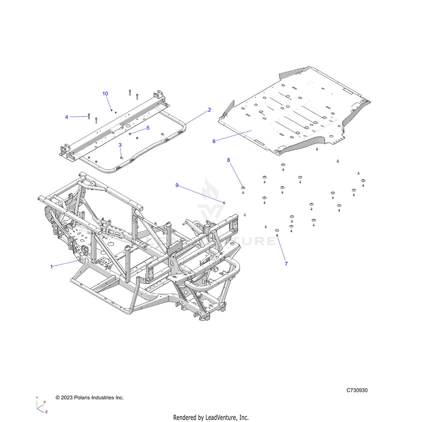 An Image of a Genuine Polaris Parts Schematic Diagram showing the schematic - CHASSIS: FRAME - 2025 POLARIS RANGER 570 NORTHSTAR