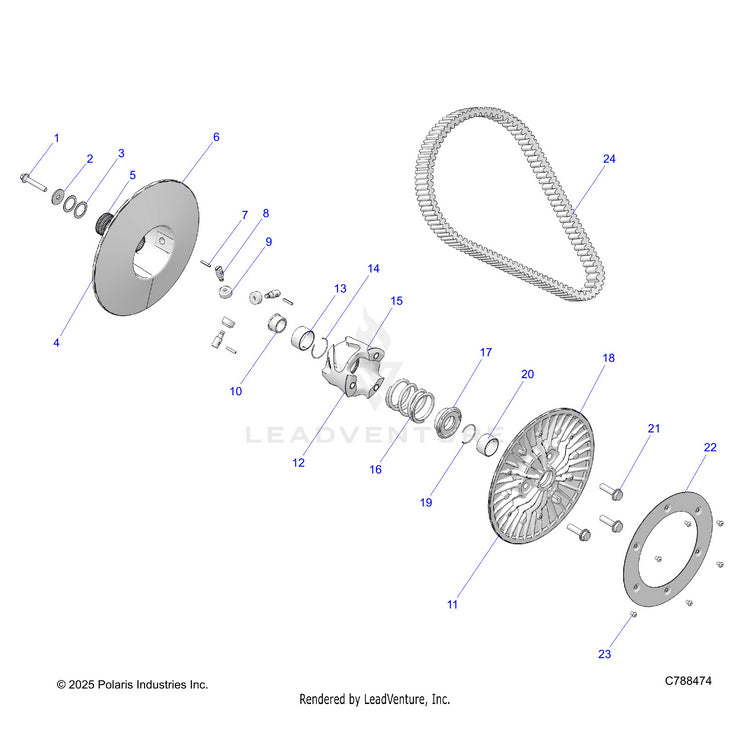 An Image of a Genuine Polaris Parts Schematic Diagram showing the schematic - DRIVE TRAIN: SECONDARY CLUTCH - 2023 POLARIS RANGER XP 1000 NORTHSTAR ULTIMATE TRAIL BOSS