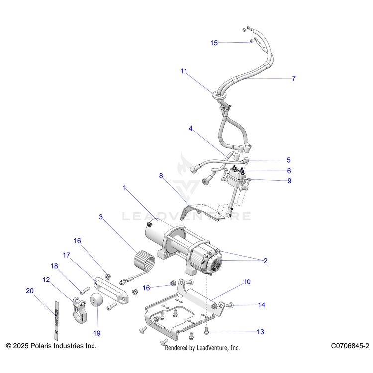 An Image of a Genuine Polaris Parts Schematic Diagram showing the schematic - CHASSIS: WINCH - 2025 POLARIS GENERAL XP 1000 SPORT