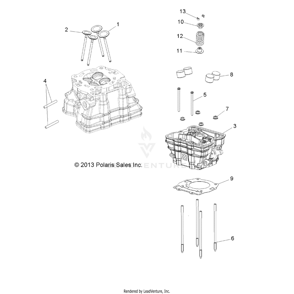 An Image of a Genuine Polaris Parts Schematic Diagram showing the schematic - ENGINE: CYLINDER HEAD - 2016 POLARIS RANGER ETX