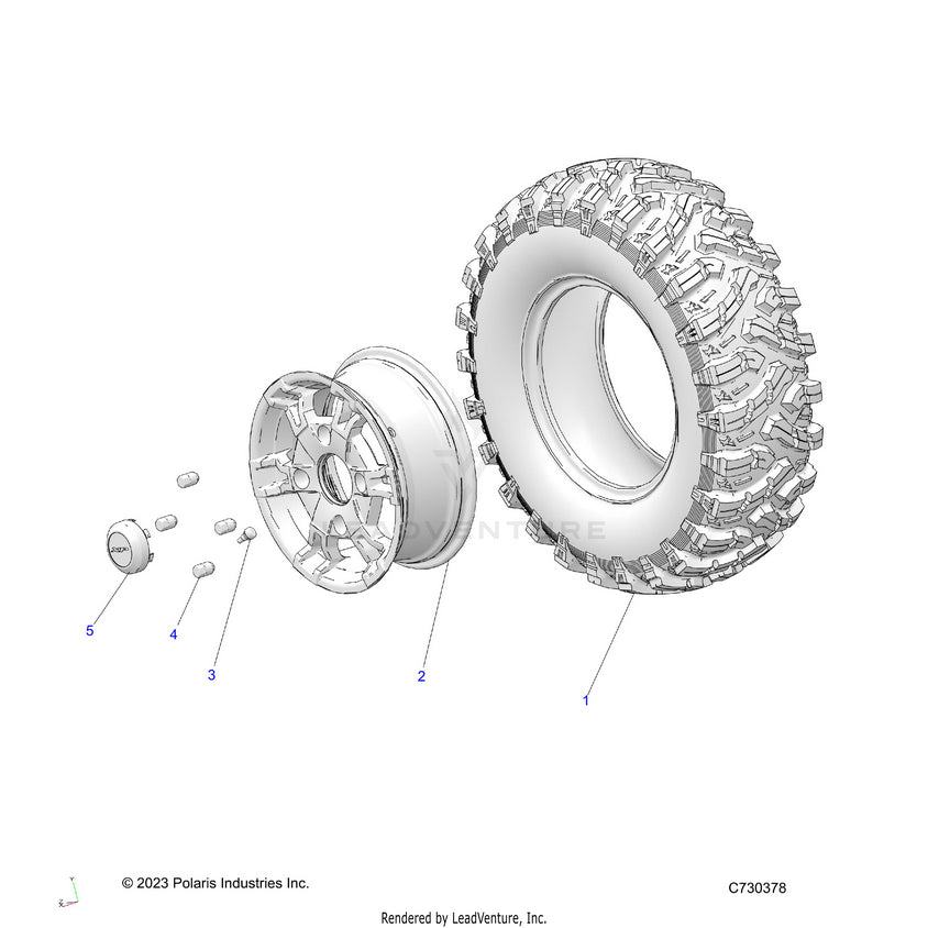 An Image of a Genuine Polaris Parts Schematic Diagram showing the schematic - WHEELS: FRONT - 2025 POLARIS RANGER 1000 XP NORTHSTAR ULTIMATE TRAIL BOSS