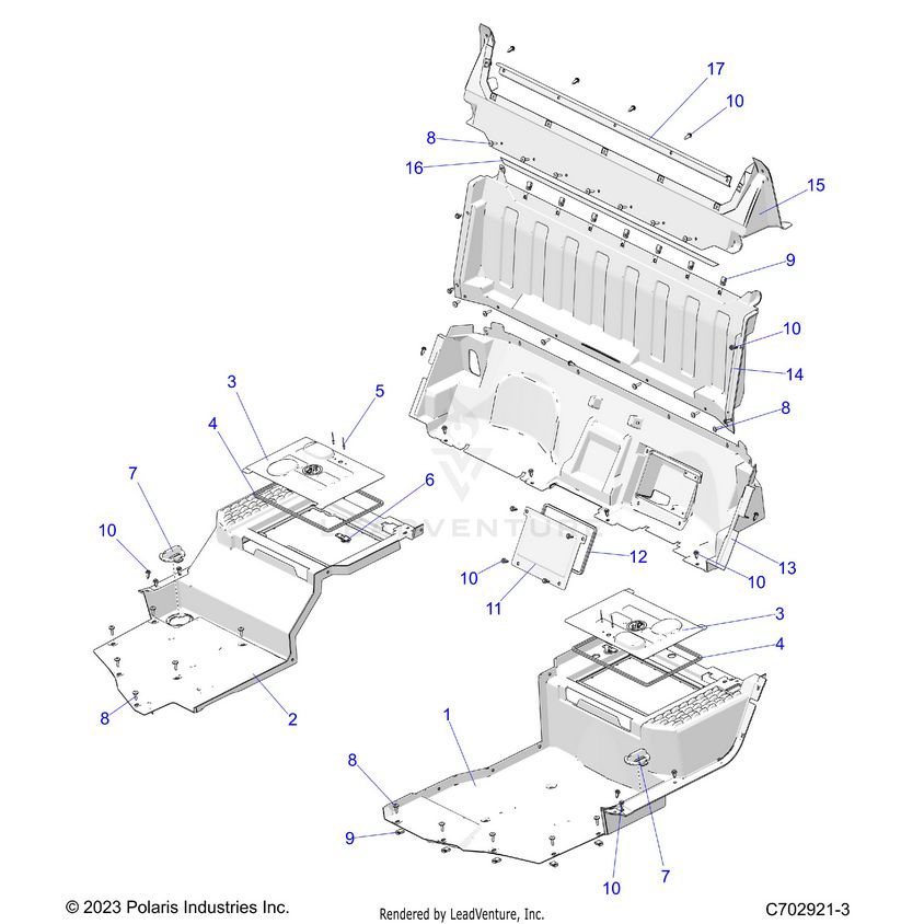 An Image of a Genuine Polaris Parts Schematic Diagram showing the schematic - BODY: FLOOR REAR CLOSEOFFS - 2024 POLARIS XPEDITION XP ULTIMATE