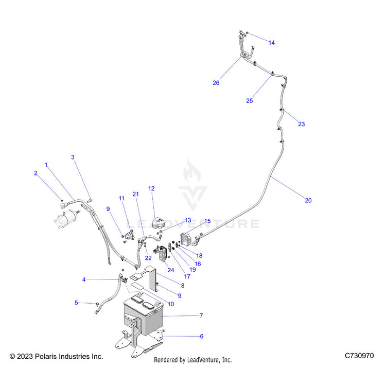 An Image of a Genuine Polaris Parts Schematic Diagram showing the schematic - ELECTRICAL: BATTERY/CABLES - 2024 POLARIS RANGER XD 1500 NORTHSTAR