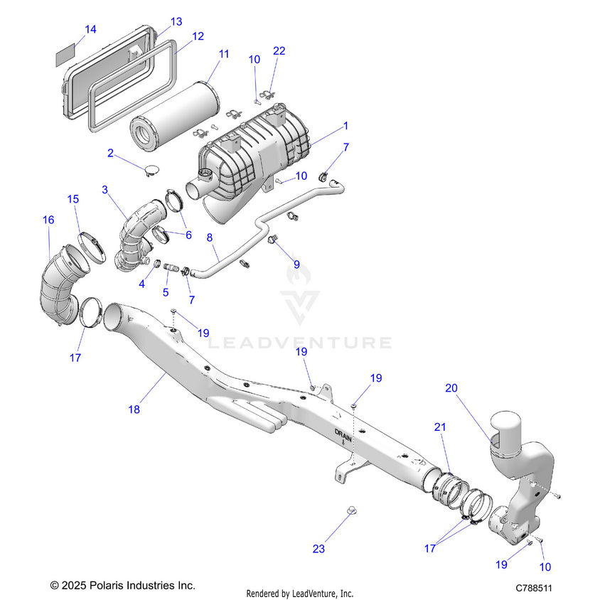 An Image of a Genuine Polaris Parts Schematic Diagram showing the schematic - ENGINE: AIR INTAKE - 2026 POLARIS RANGER XD 1500 NORTHSTAR