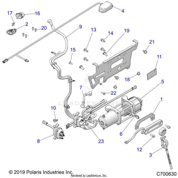 An Image of a Genuine Polaris Parts Schematic Diagram showing the schematic - ACCESSORY: WINCH - 2020 POLARIS RANGER CREW XP 1000 EPS NORTHSTAR RIDE COMMAND