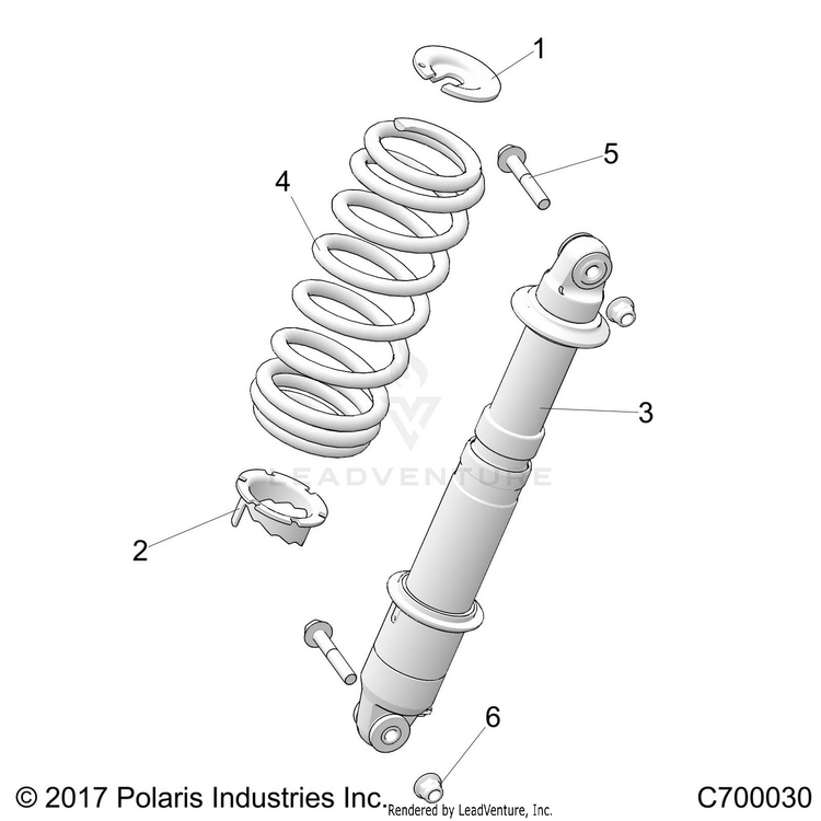An Image of a Genuine Polaris Parts Schematic Diagram showing the schematic - SUSPENSION: REAR SHOCK MOUNTING - 2020 POLARIS RANGER CREW XP 1000 EPS NORTHSTAR RIDE COMMAND