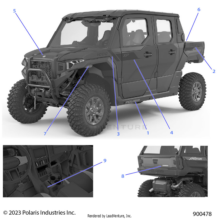 An Image of a Genuine Polaris Parts Schematic Diagram showing the schematic - BODY: DECALS GRAPHICS - 2024 POLARIS XPEDITION XP5 NORTHSTAR