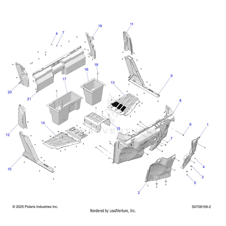 An Image of a Genuine Polaris Parts Schematic Diagram showing the schematic - BODY: FLOOR FRONT & ROCKERS - 2026 POLARIS RANGER 1000 CREW EPS