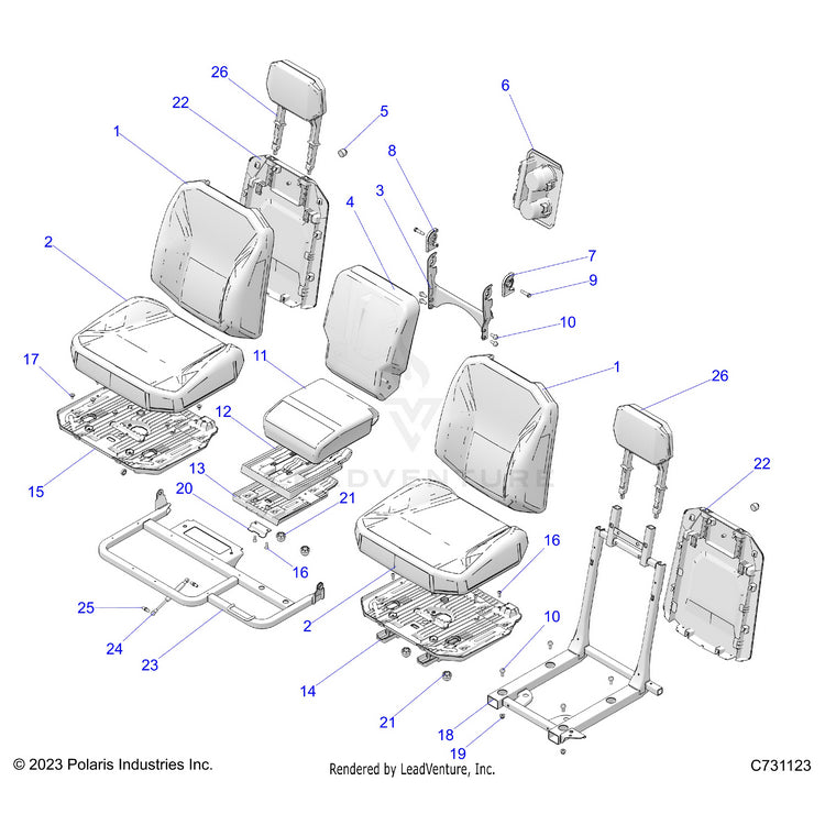 An Image of a Genuine Polaris Parts Schematic Diagram showing the schematic - BODY: SEAT ASSEMBLY REAR - 2026 POLARIS RANGER XD 1500 NORTHSTAR ULTIMATE CREW