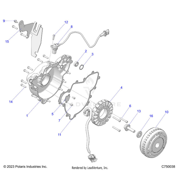 An Image of a Genuine Polaris Parts Schematic Diagram showing the schematic - ENGINE: STATOR & FLYWHEEL - 2025 POLARIS RANGER 1000 XP CREW WATERFOWL