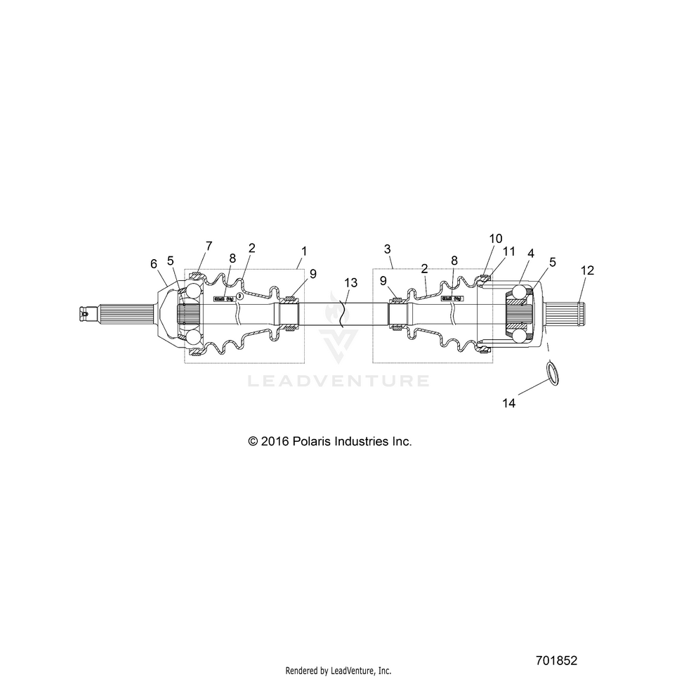 An Image of a Genuine Polaris Parts Schematic Diagram showing the schematic - DRIVE TRAIN: FRONT DRIVE SHAFT - 2017 POLARIS RANGER 570 EPS HDPE