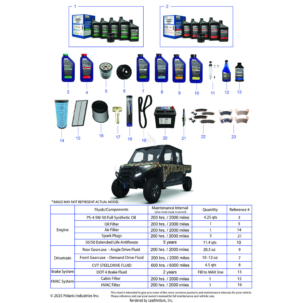 An Image of a Genuine Polaris Parts Schematic Diagram showing the schematic - *SERVICE & MAINTENANCE - 2024 POLARIS RANGER XD 1500 NORTHSTAR ULTIMATE CREW